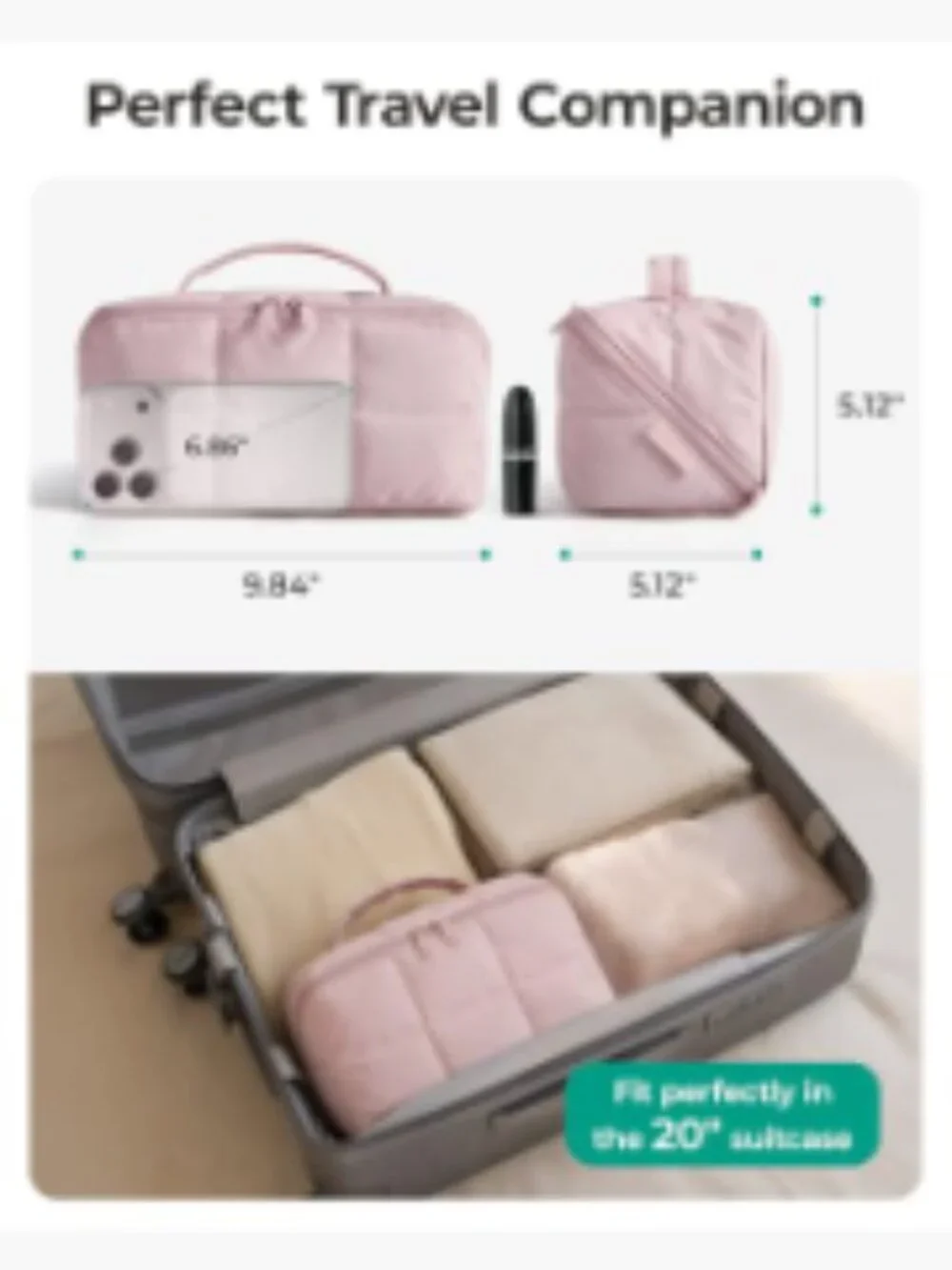 Flat-Open Travel Makeup Bag Organizer Water-Resistant Cosmetic Case